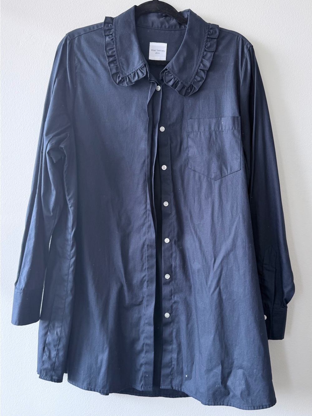 Pink Tartan Ruffled Collar Navy Button-Up Tunic - Picture 3 of 3